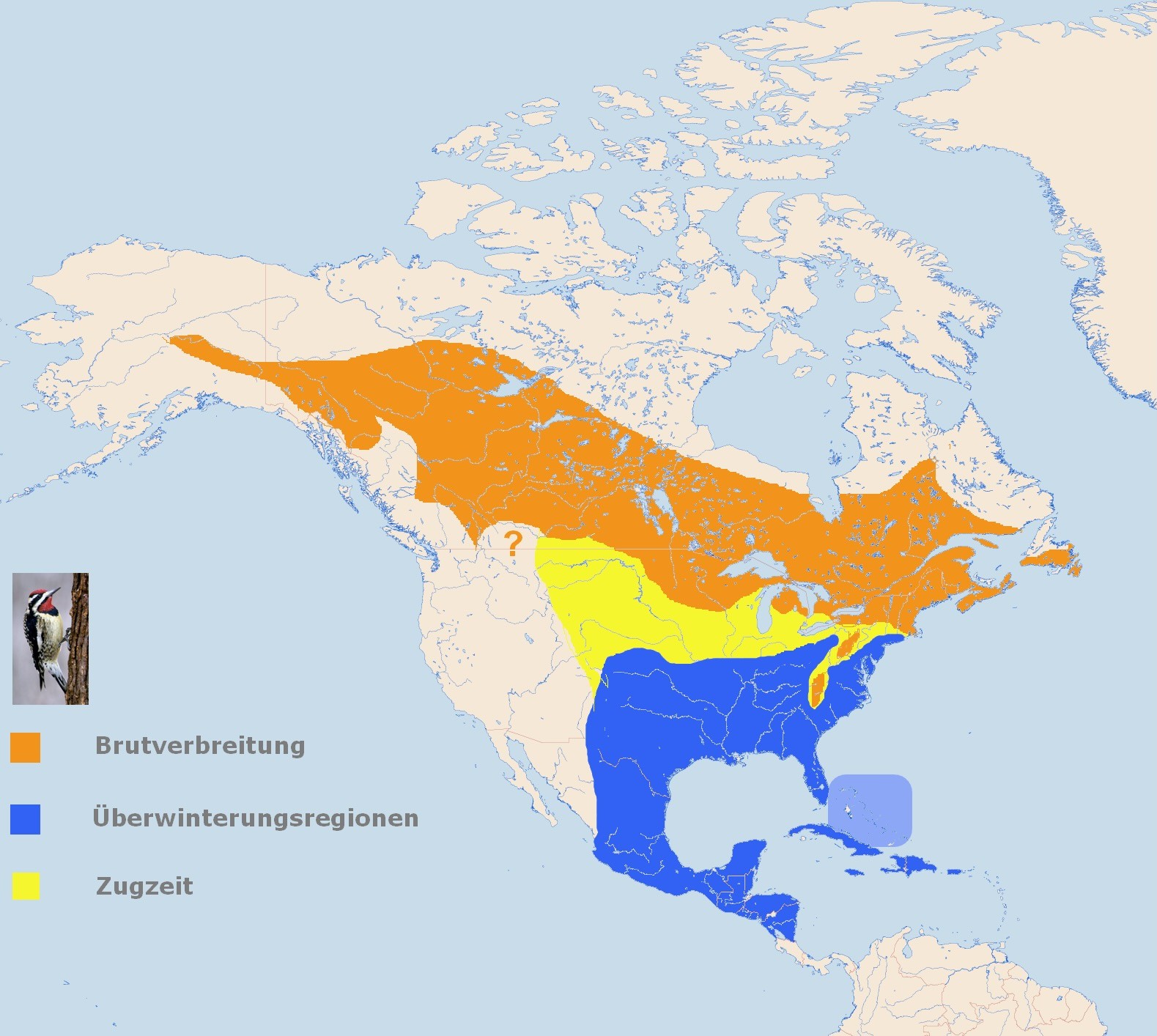 Range Map of Yellow-bellied Sapsucker by Ulrich Prokop is licen sed under CC BY-SA 3.0